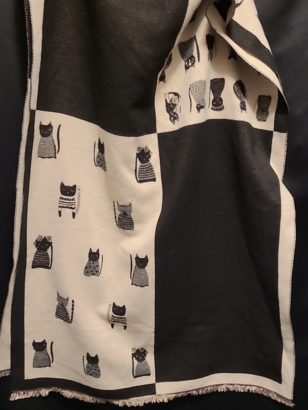 Black & Cream Cat Print Cat Wrap Scarf
